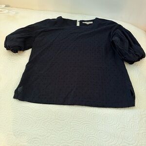 LOFT Dark Blouse with Puff Sleeves